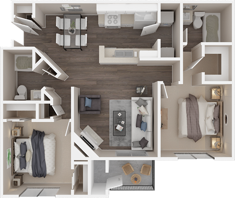 Floor plan for 2 beds, 2 baths, 963 sqft